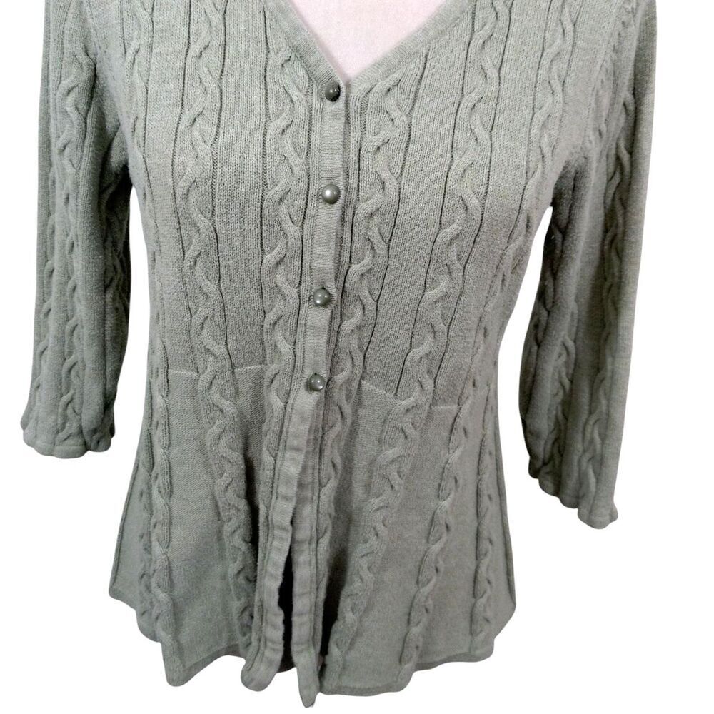 Croft & Barrow Womens Large Cardigan Sweater Green 1/4 Button V Neck 3/4 Sleeve - Picture 4 of 9